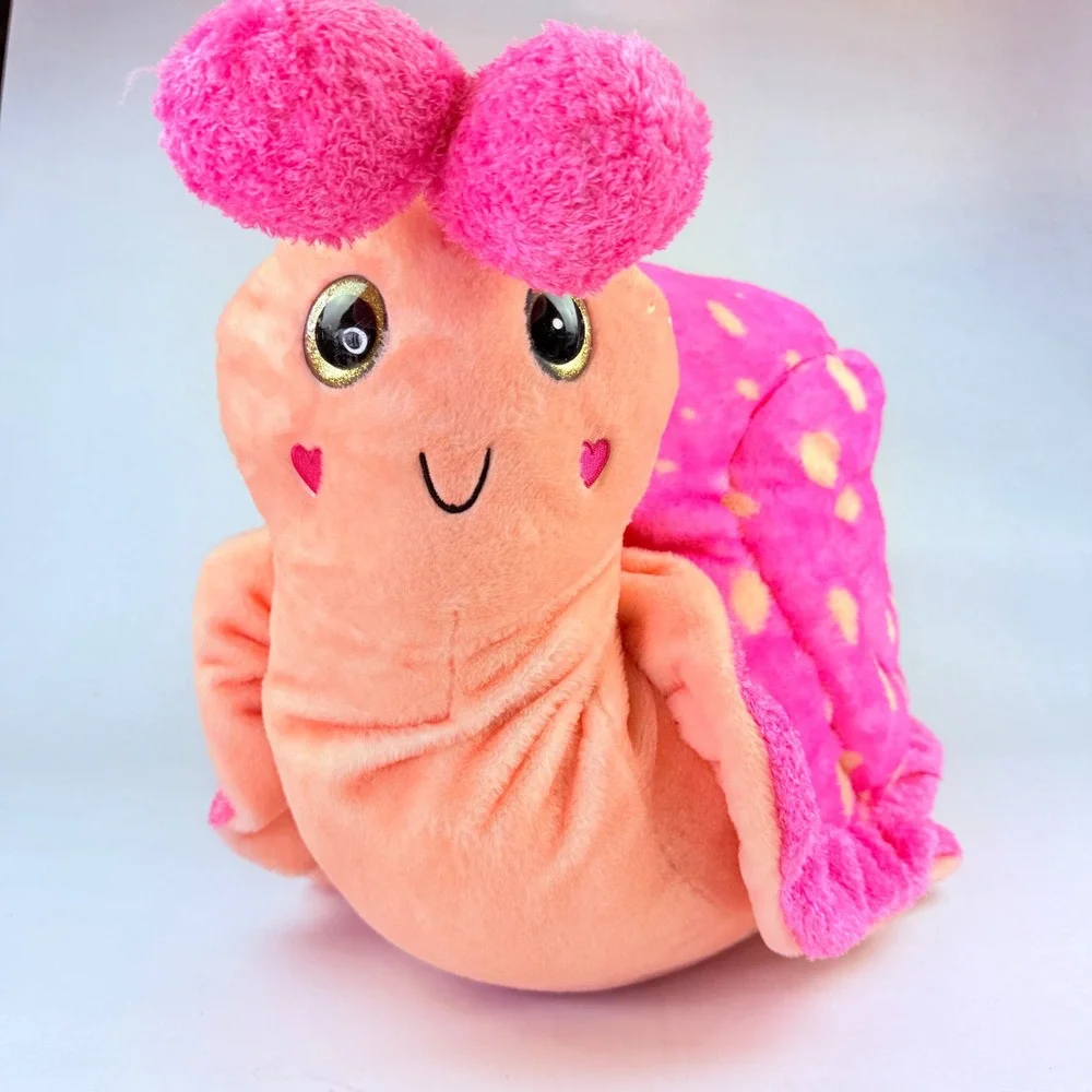 Snail Plush HUGE Pink‎ Polka Dot Stuffed Animal Heart Cheeks Glitter Kawaii Toy